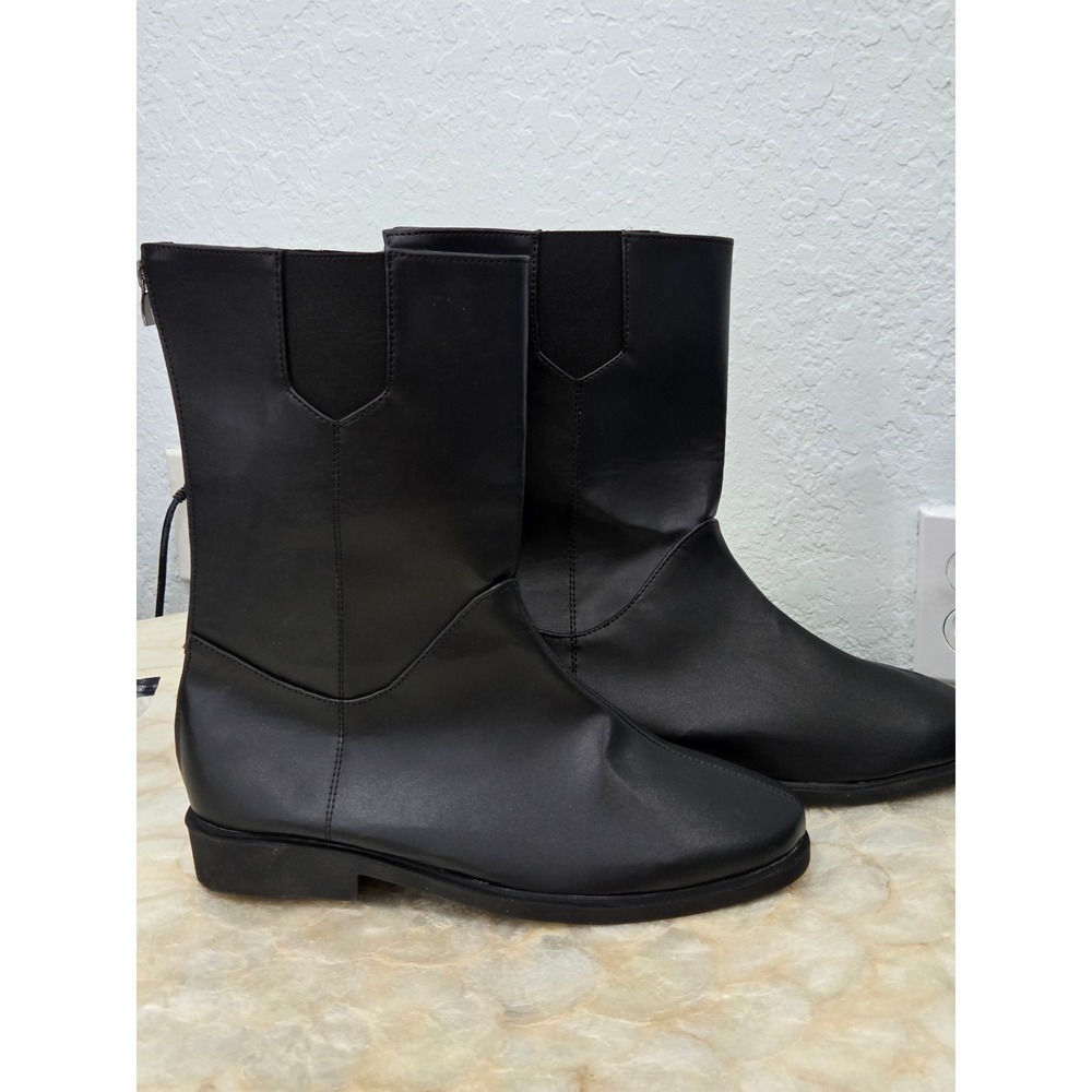 Black Mid Calf Rear Zip Boots Elastic Side Panels Mens Size 43 Minimalist Modern